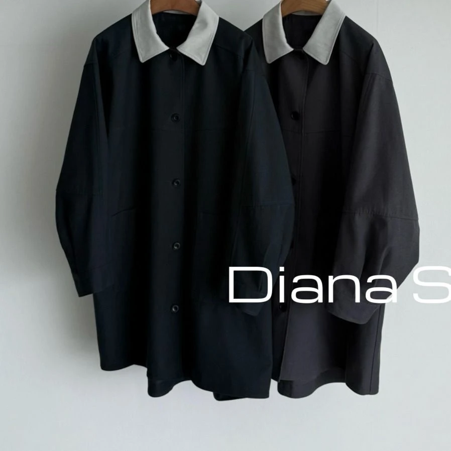 DianaSusu-（青春里）韩系拼色领长外套