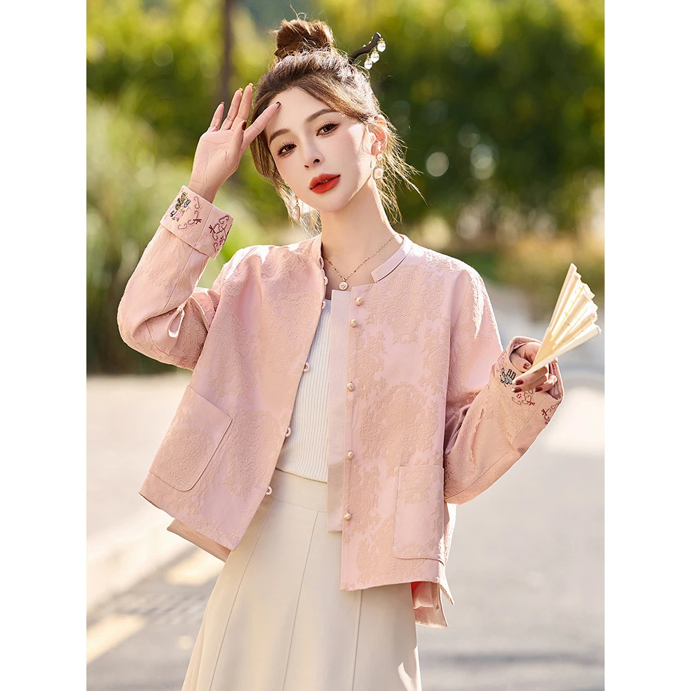 2025春新款女新中式轻国风小个子立领提花时尚气质外套