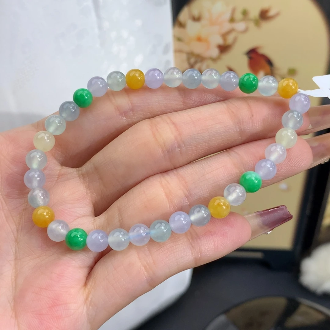 翡翠手链未镶嵌卡5.5冰种多宝手串