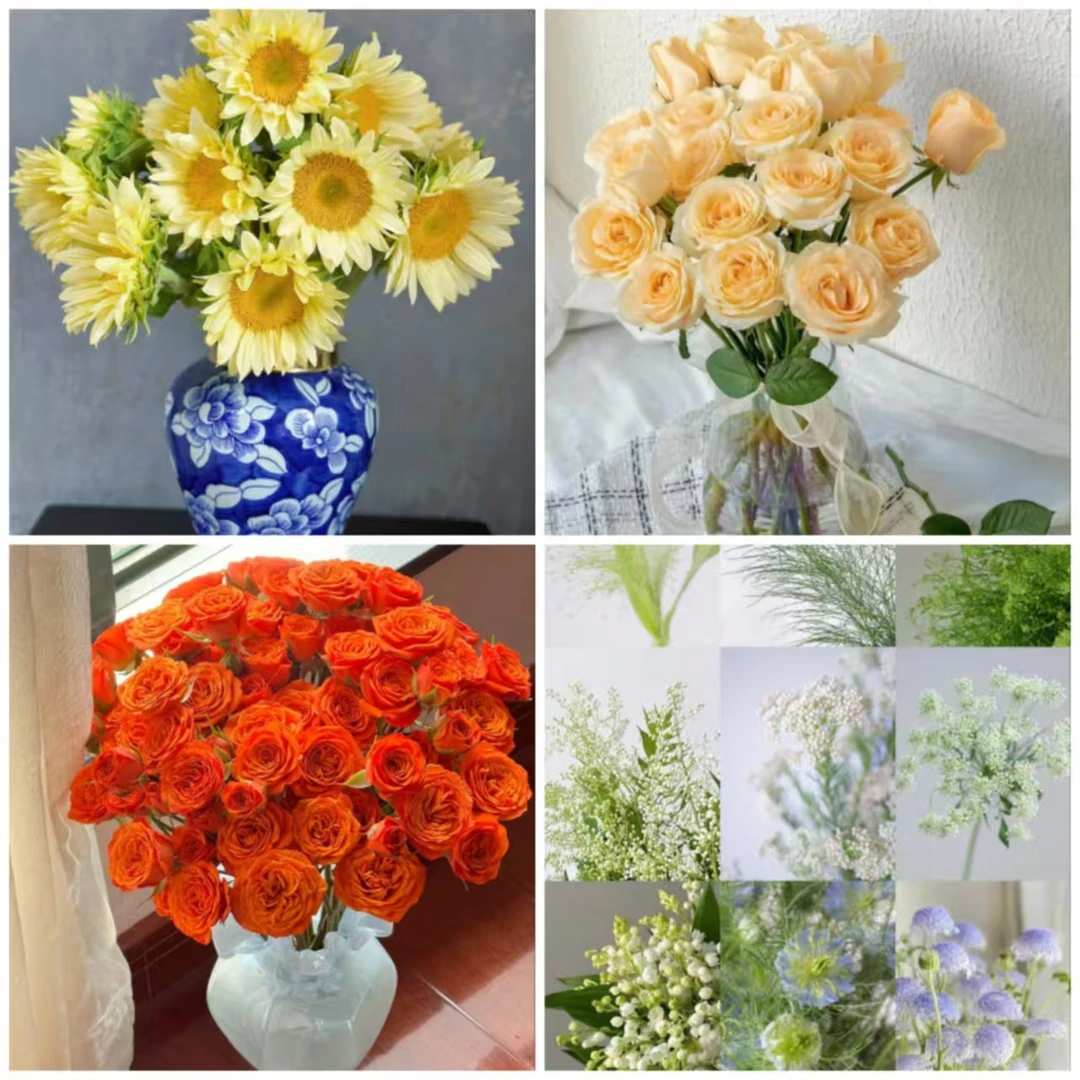 【香槟+橙芭比+向日葵+随机配花/配草】任意2单鲜花升级顺丰/德邦