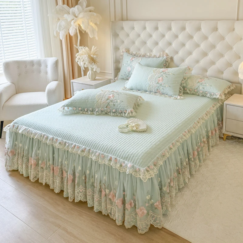 韩版公主风蕾丝床裙三件套加厚夹棉床罩单件四季款防尘套床盖床围