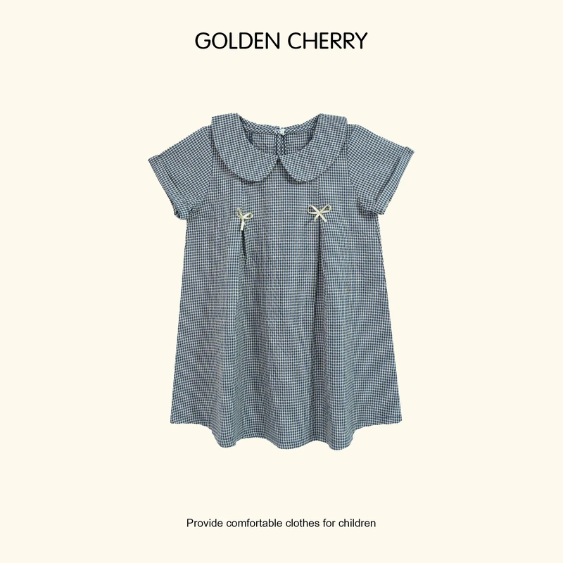【Golden cherry】小童百搭格子蝴蝶结娃娃领洋气连衣裙QDD188