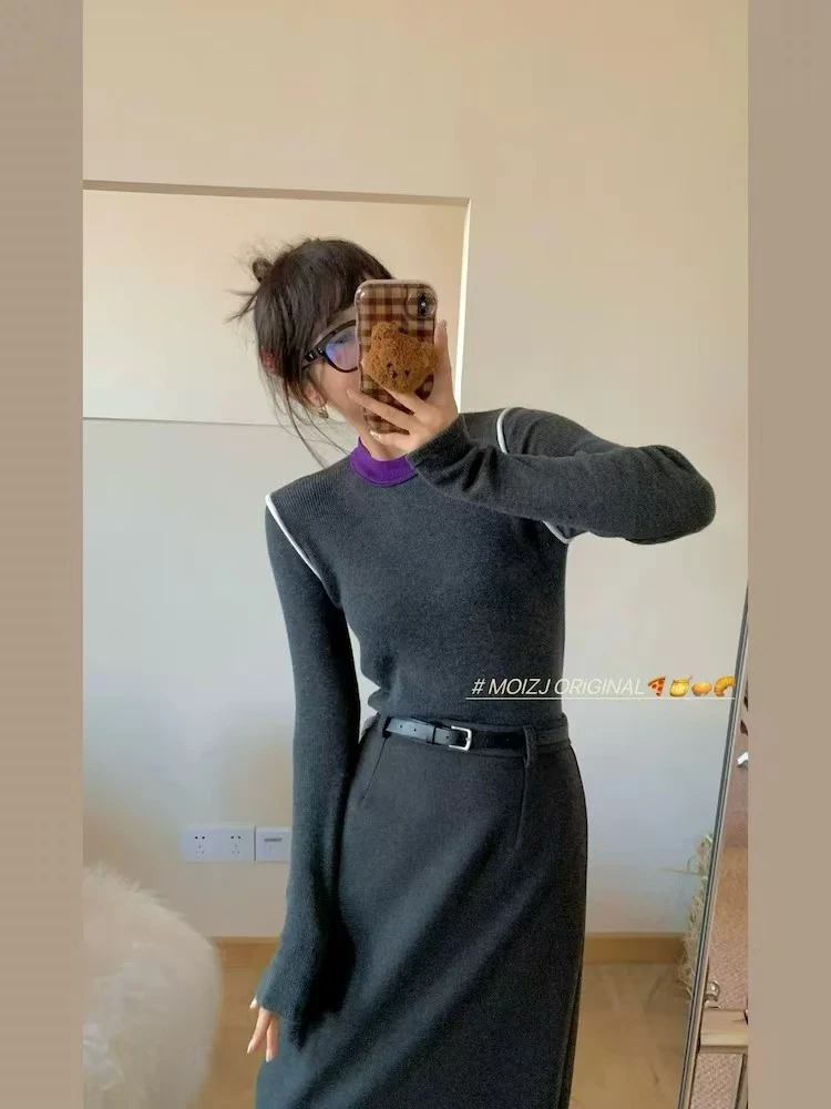 6205-1809 拼色套头打底衫毛衣