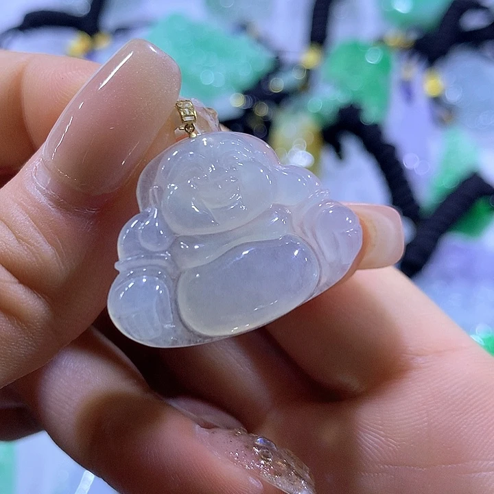 翡翠18K金镶嵌颈饰天然翡翠A货吊坠