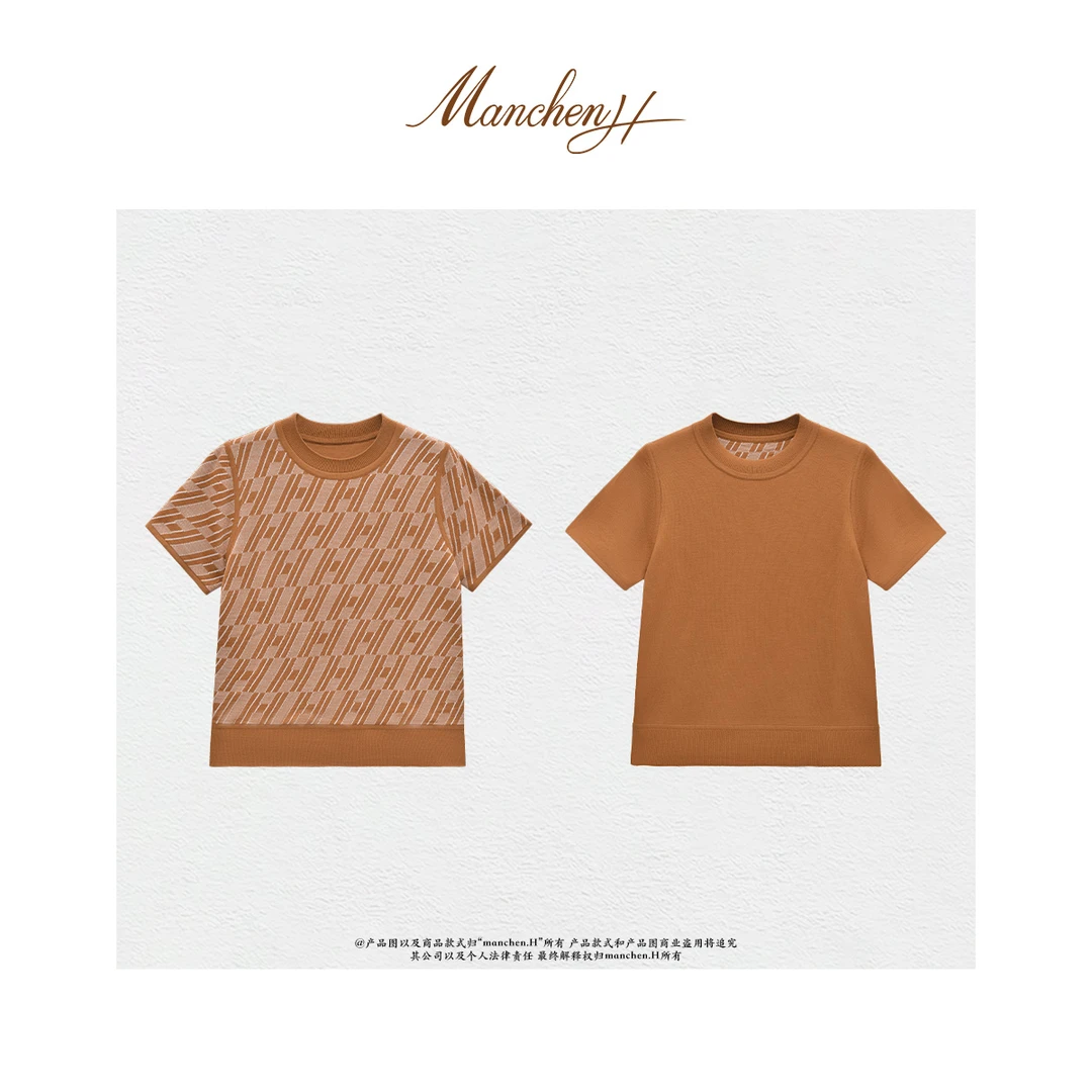 Manchenh“高定H之双面表达 ”重磅18针圆筒浮线提花双面穿针织短袖