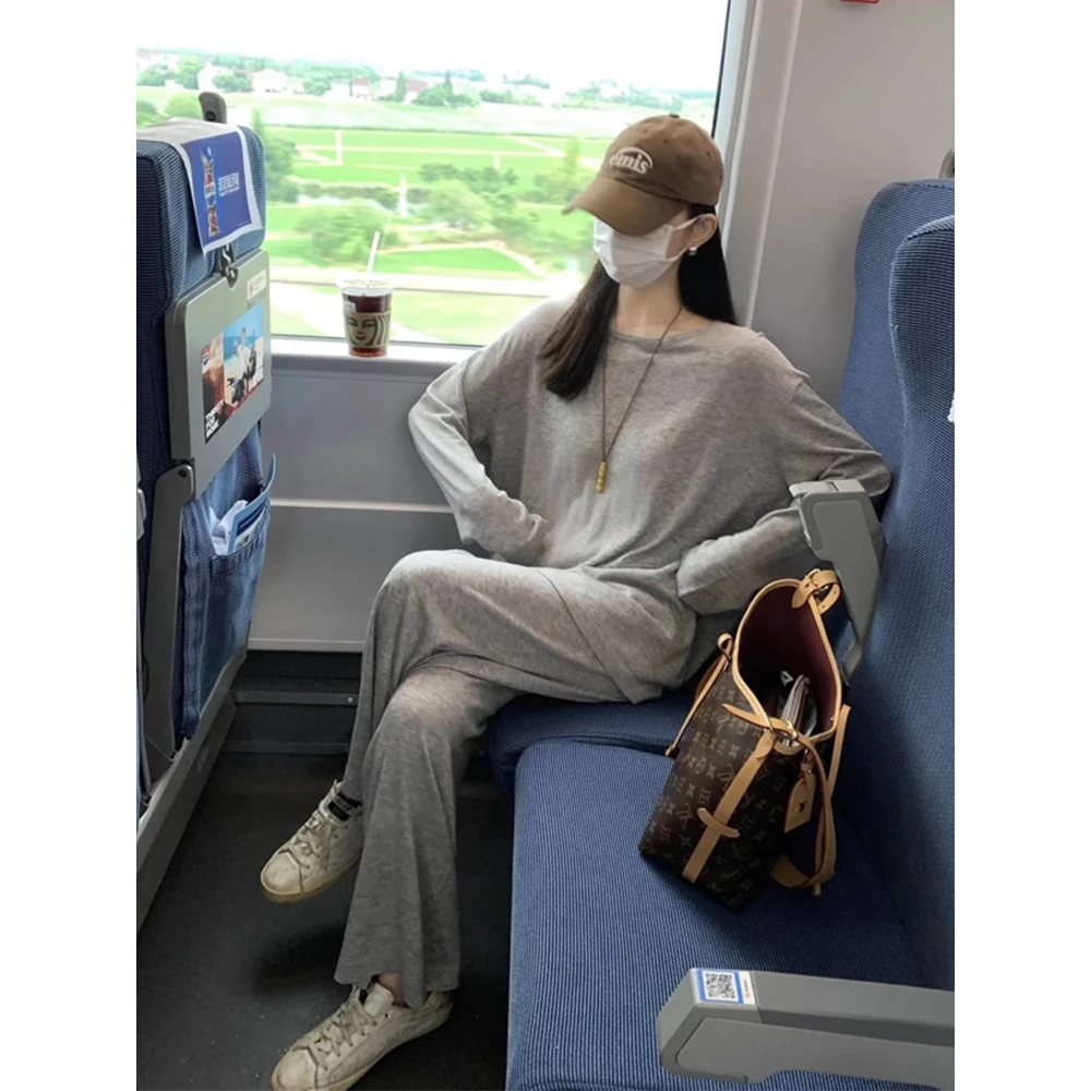 洋气时髦两件套灰色防晒罩衫时尚宽松套装女早秋又酷又飒减龄裤子