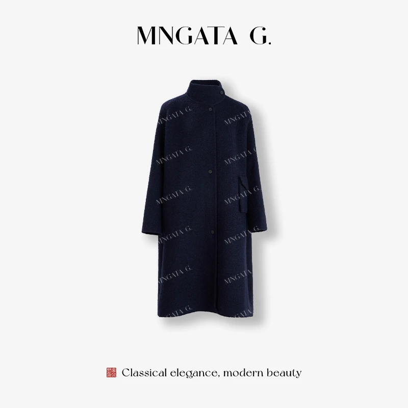 MNGATA G.宫小妍【绵羊毛·钴蓝大衣】绵羊毛新中式秋冬风衣5080650