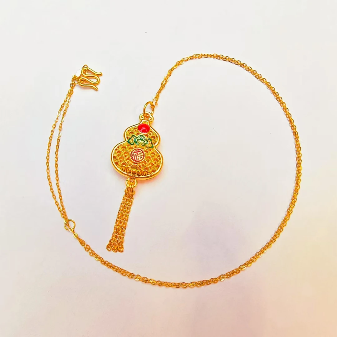 166#足金999黄金珐琅彩5D硬金工艺吉祥如意葫芦套链