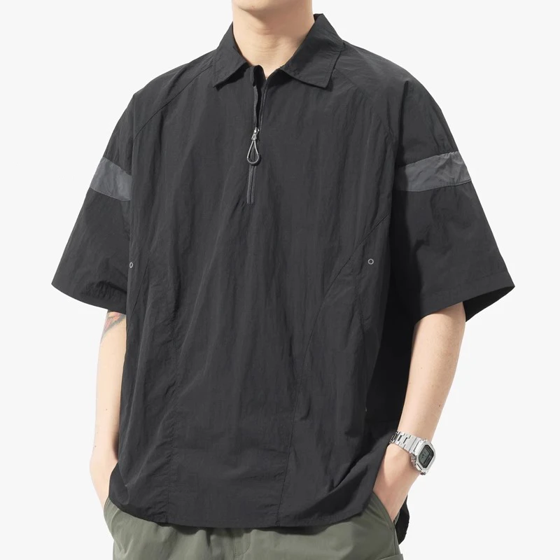 夏季薄款短袖polo衫男士宽松休闲翻领速干凉感t恤半拉链休闲短袖