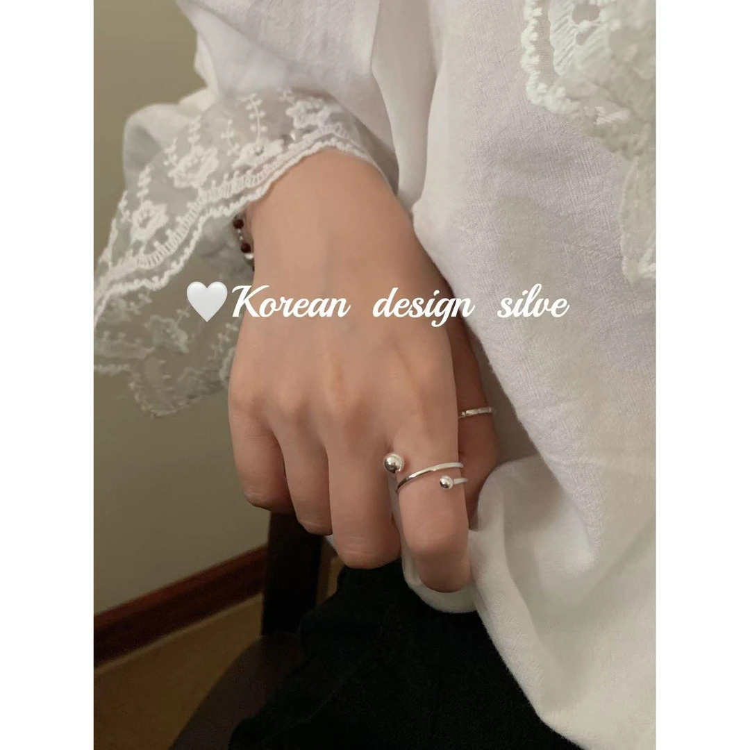 925银亚克力戒指 L-YHA1485#ins风设计感高级双层珠珠开口戒指