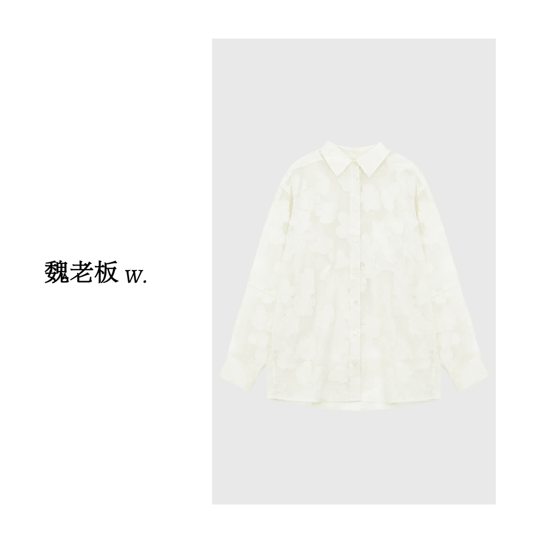 W.Diva【浪漫书信】春季欧若风白色小众设计双面剪花衬衫2SDM4B080