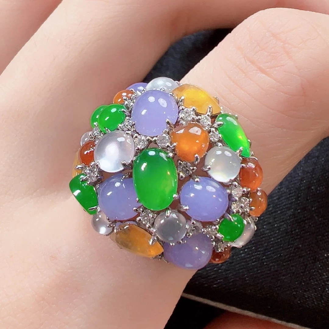 水***母翡翠戒指18K金镶嵌签收后24小时鉴赏期