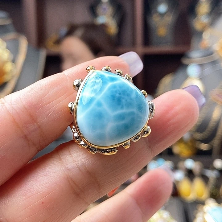 针钠钙石（海纹石）戒指银S925镶嵌戒指