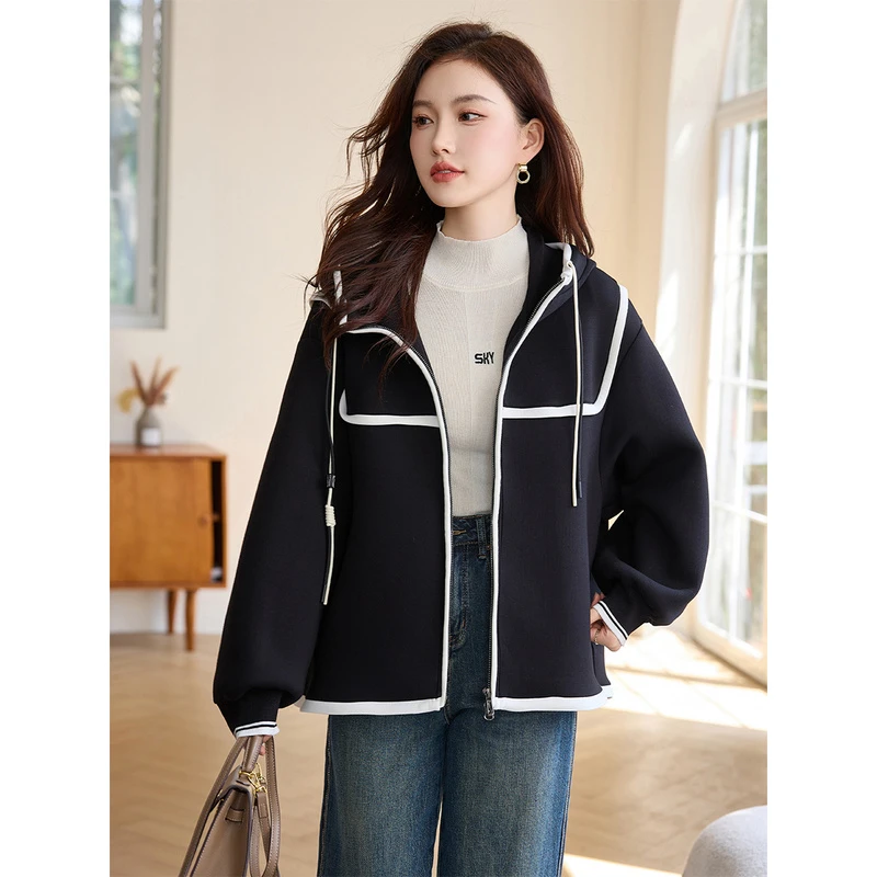 衣品乐连帽外套女春秋2023新款宽松大码时尚洋气棒球服上衣B7743