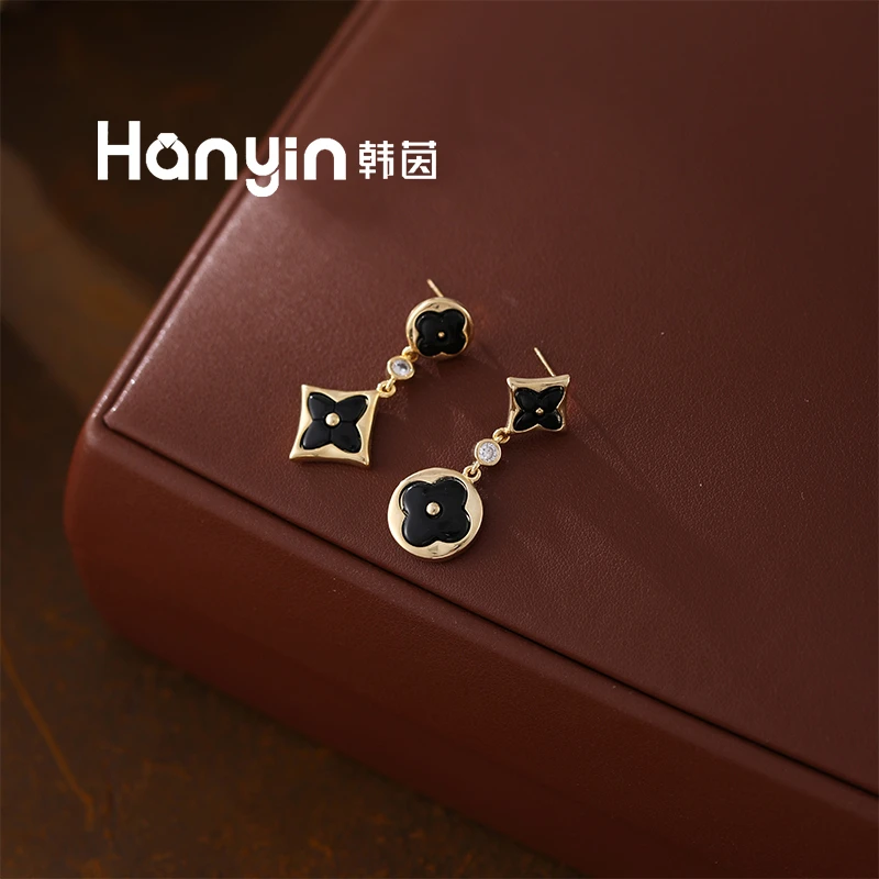 铜合金珐琅耳饰 925银针轻奢四叶草流苏耳钉小众高级感AAA