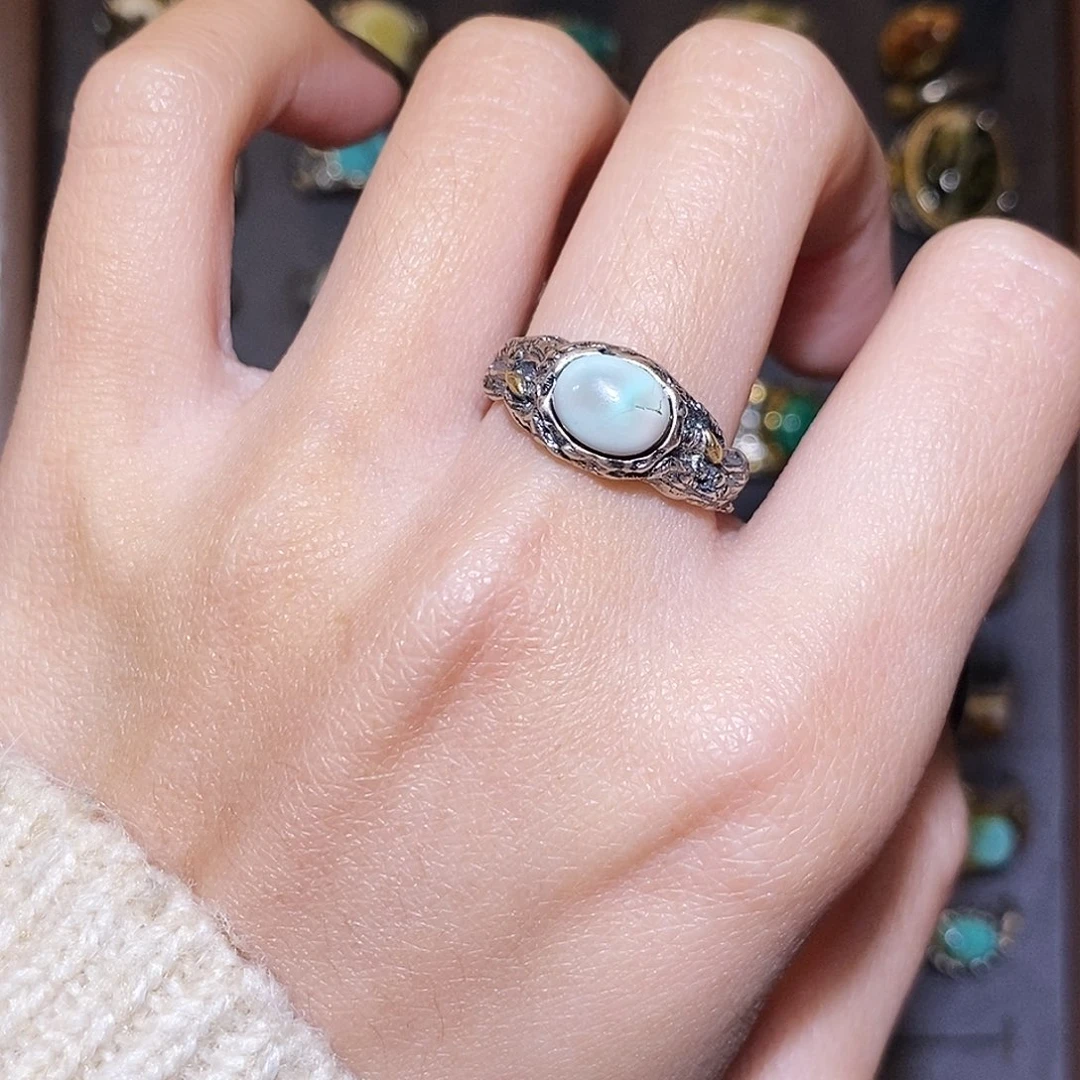 绿松石戒指银S925镶嵌戒指