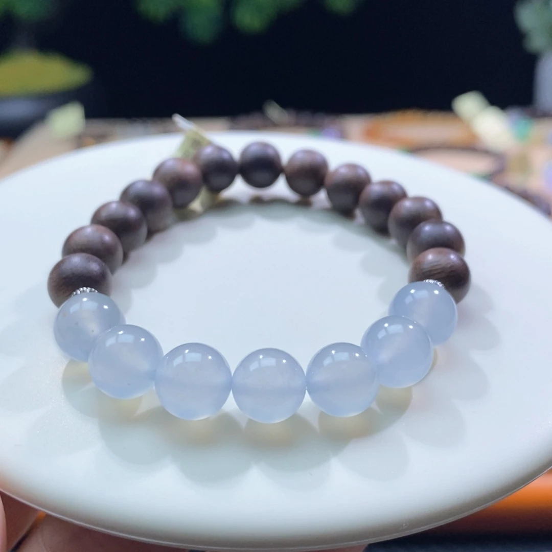 翡翠未镶嵌颈饰翡翠冰胶淡蓝圆珠手串9+mm