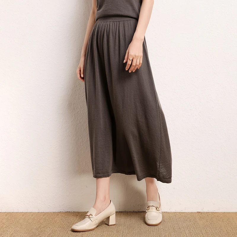 【精纺羊绒】68支100%山羊绒女松紧腰针织半身裙宽松百搭A字裙