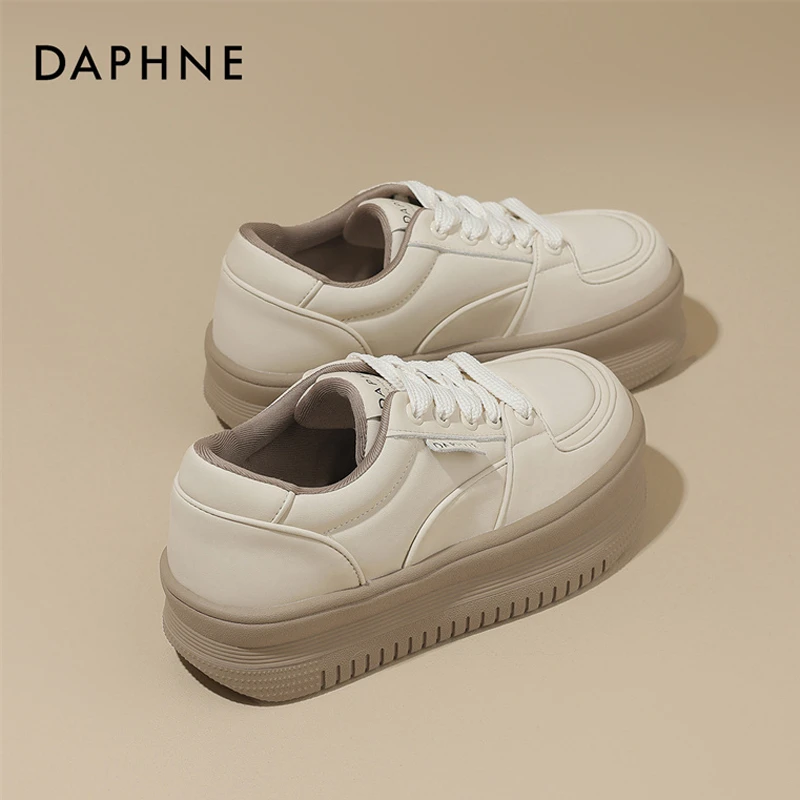 达芙妮/Daphne小麦摩卡~厚底小白鞋女2025新款运动显脚小面包板鞋