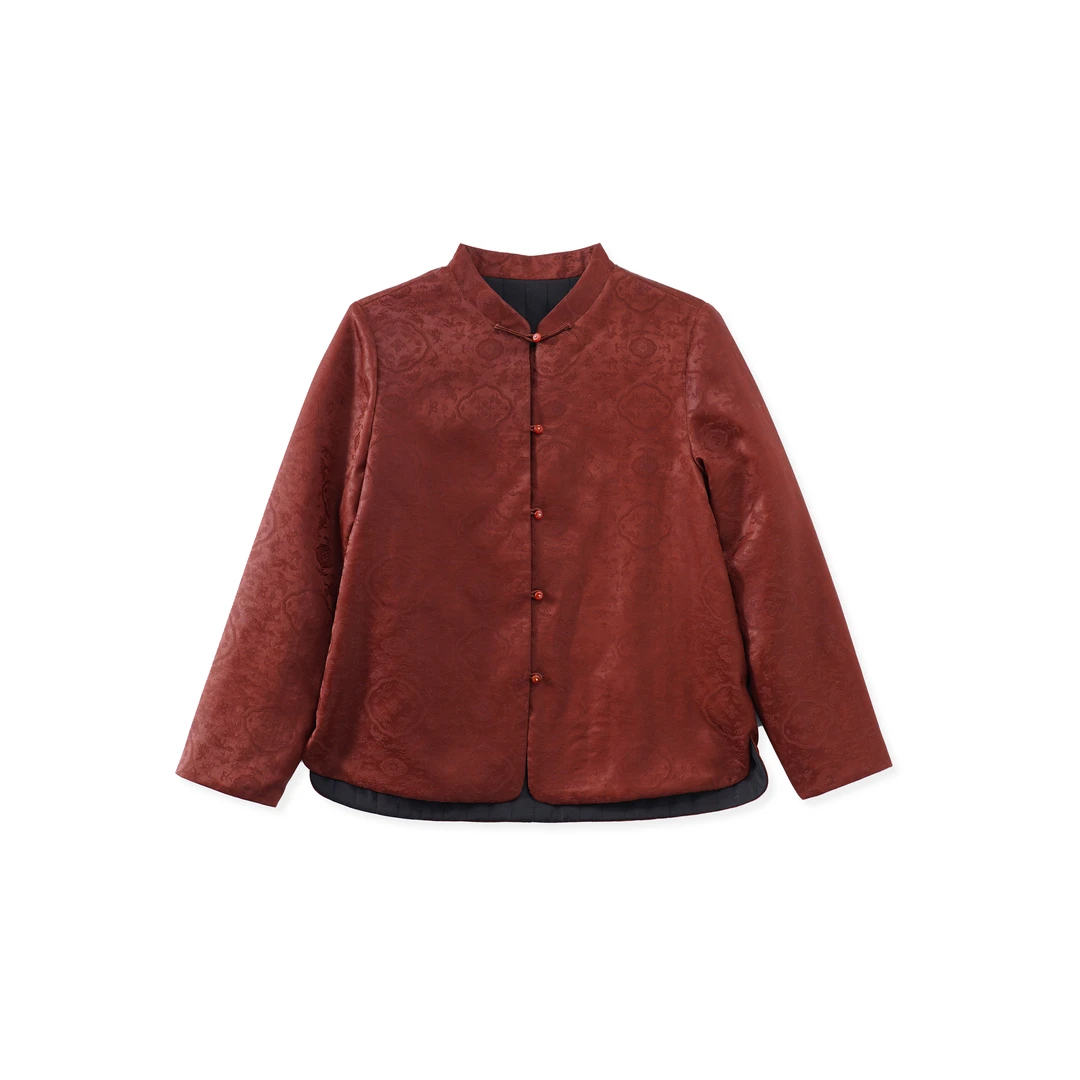 苏洛-YZ900283新中式桑蚕丝复古气质直襟提花长袖外套女国风