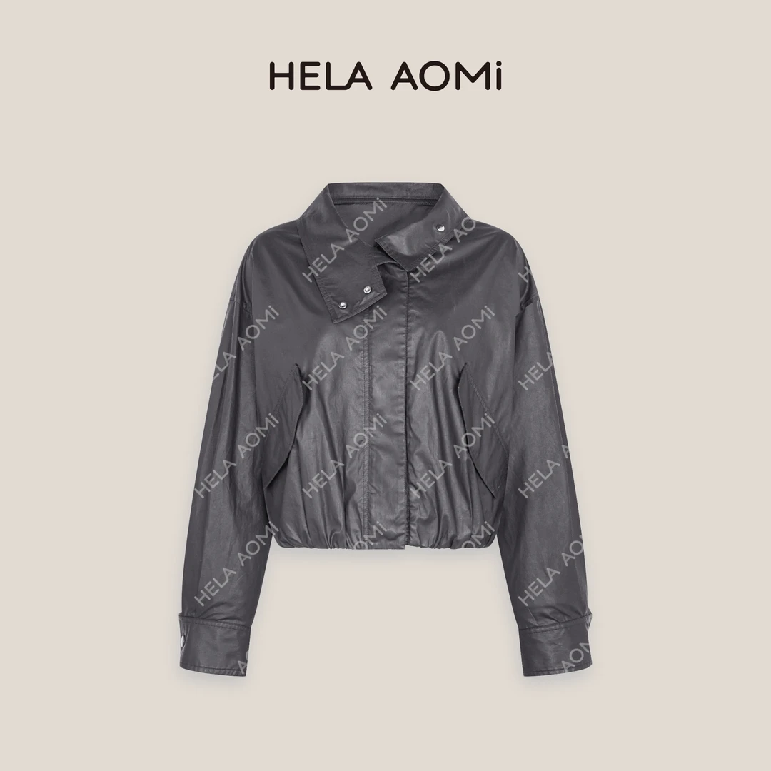 HELAAOMI “摩登格调”美式皮衣棉100%复古夹克立领外套CY5CB00608