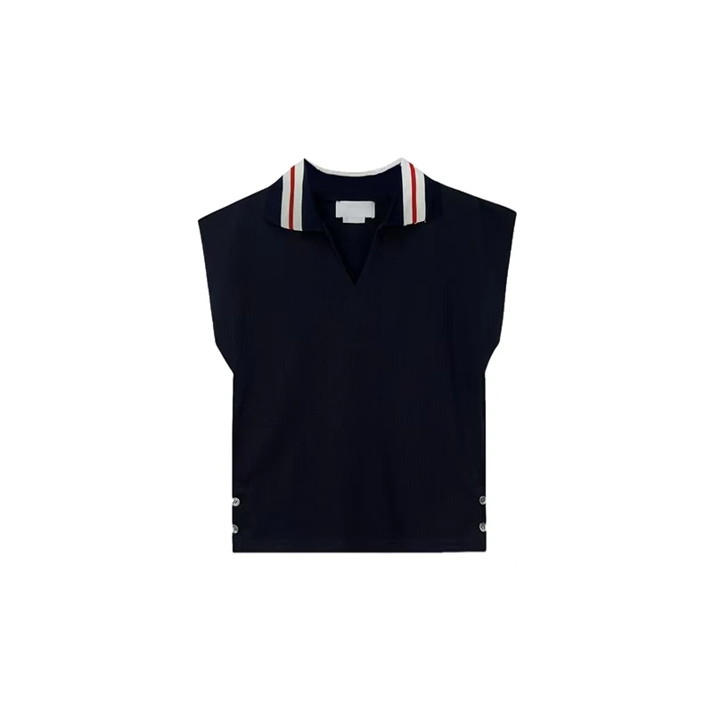 经典简约撞色拼接坎肩侧边开叉polo衫上衣