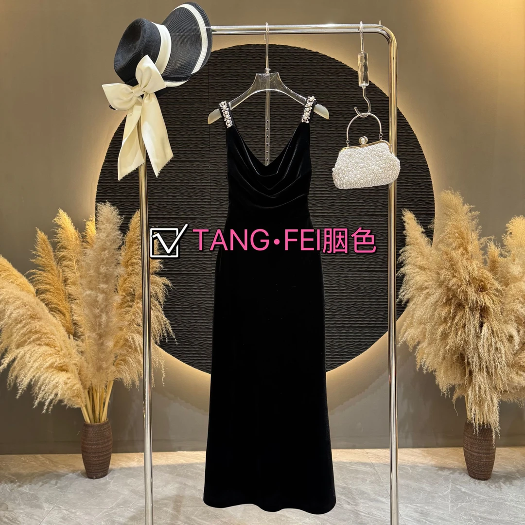 TANG-FEI胭色【缪斯女神】TF0097气质显瘦纯色中长款连衣裙