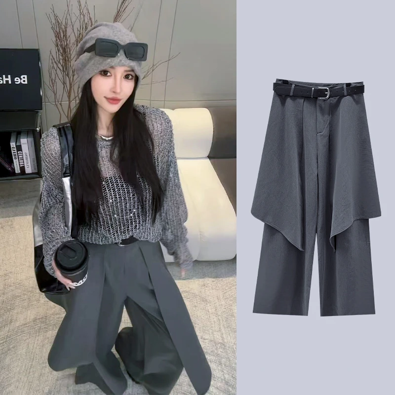 【柒柒】早秋款韩版百搭直筒休闲裤小众设计款阔腿宽松裤 W2870