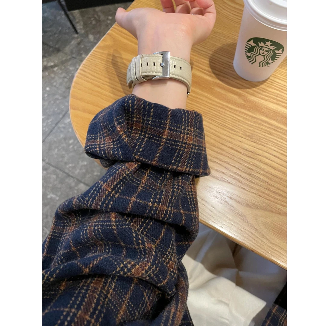 高级感磨毛格子衬衫女春秋冬外套韩系格纹长袖衬衣上衣内搭外穿