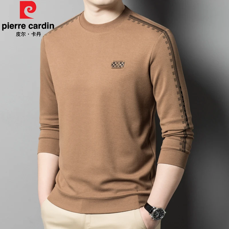 皮尔卡丹高档桑蚕丝卫衣男士春秋季新款时尚休闲长袖t恤打底衫男