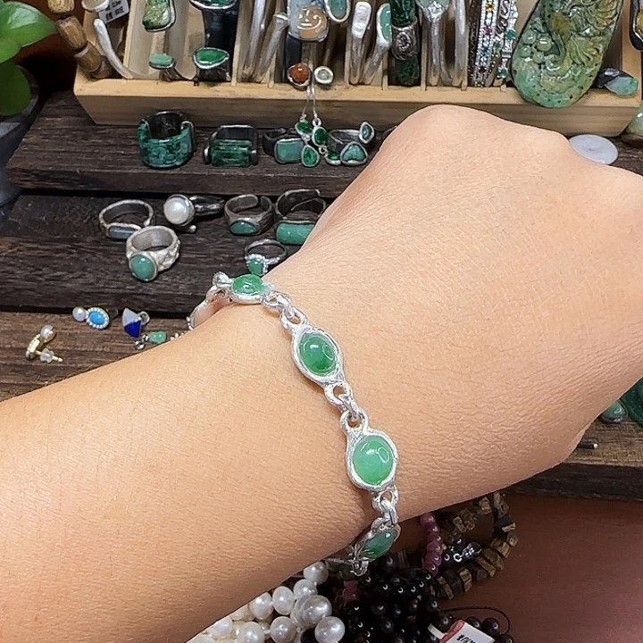 翡翠足银镶嵌手链
