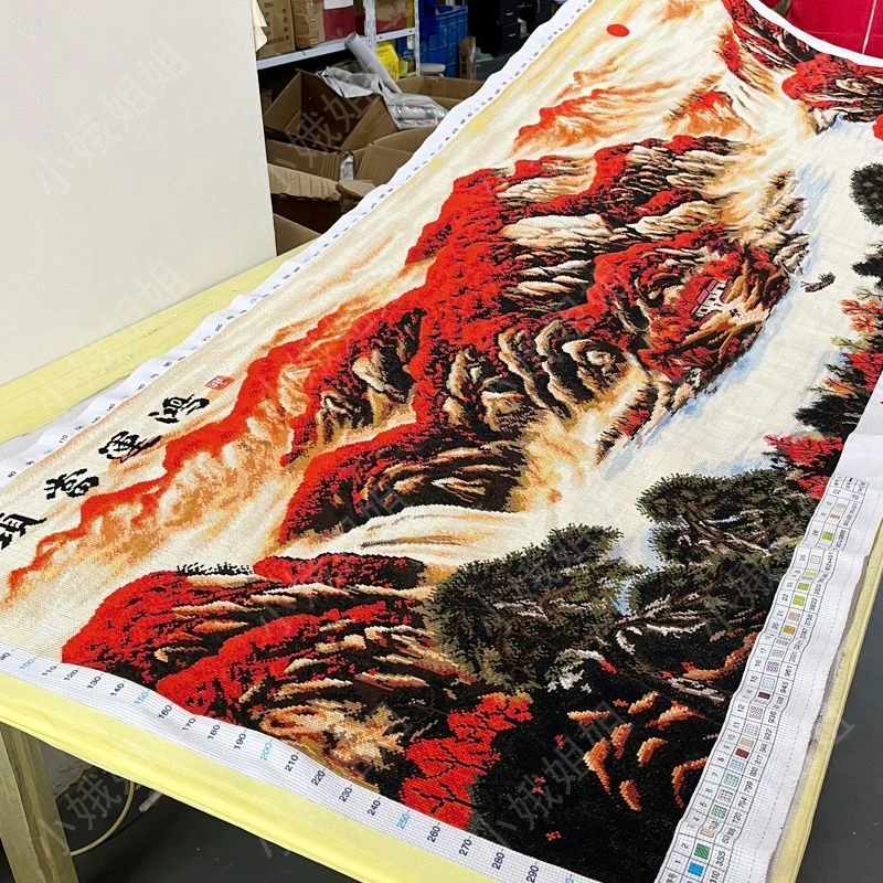 鸿运当头版权十字绣成品不带框纯手工已绣好2024新款线绣客厅山水