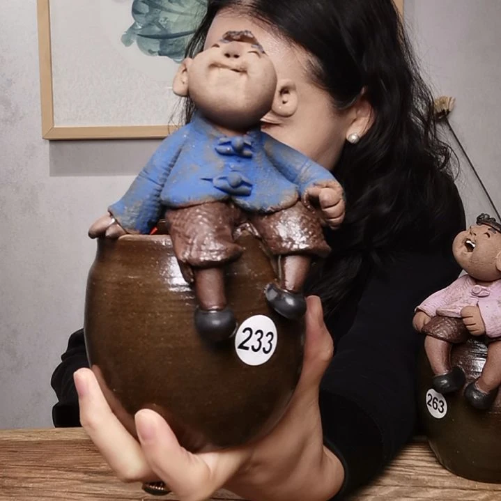 粗砂童趣系列作品花器收纳笔筒王*姐