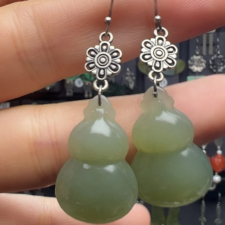 和田玉银S925镶嵌耳饰