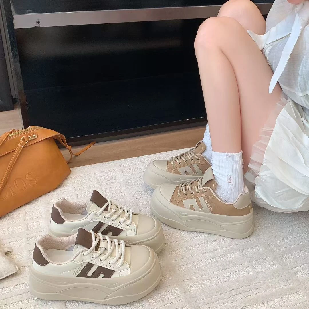 爆款真皮时尚百搭厚底拼色小白鞋女2025韩版百搭9021