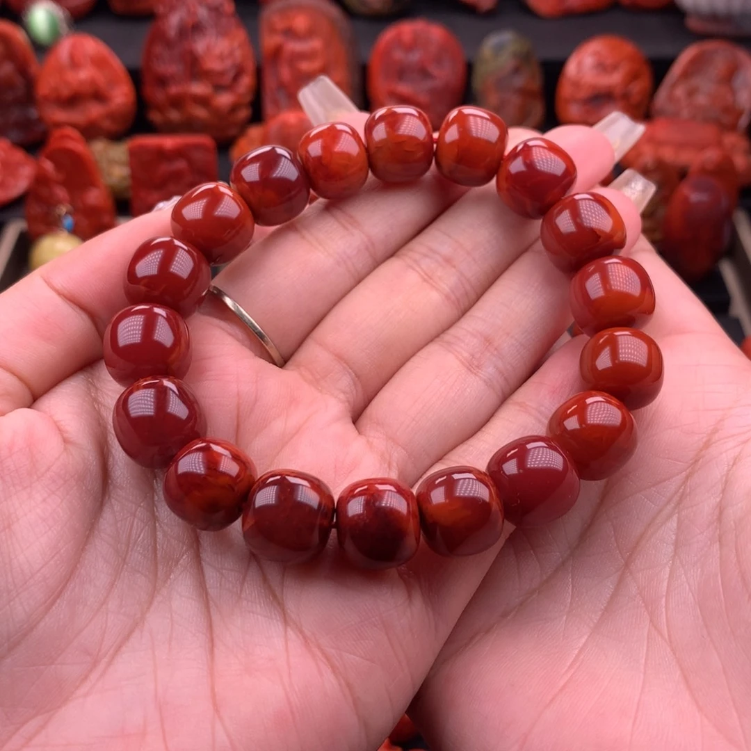 南红玛瑙南红川料原矿牛血火焰老型13mm➕未镶嵌
