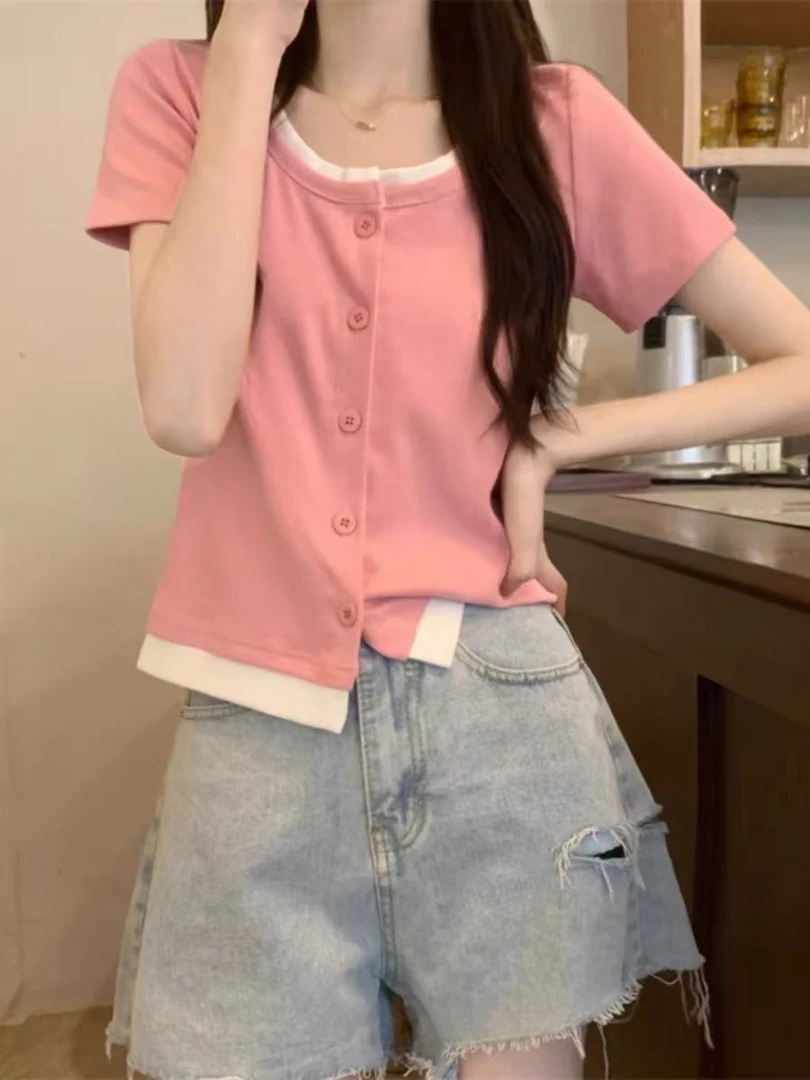 【单】夏季新款潮流糖果拼接色显瘦女装T恤（非看直播勿拍）