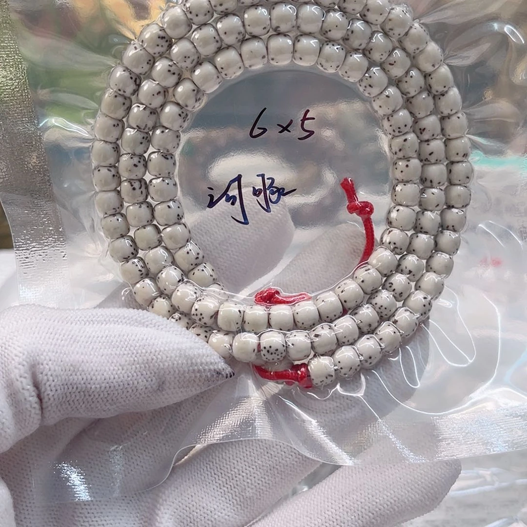 星月菩提手串原生态原白6×5河豚留白同枝108