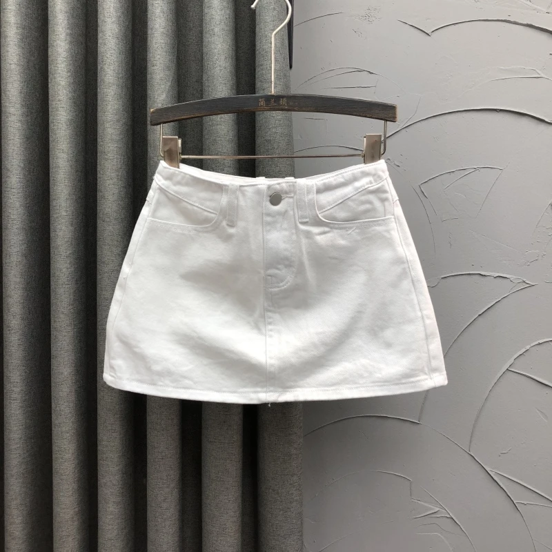 小个子白色高腰牛仔短裙女夏季时尚防走光洋气A字百搭半身包臀裙