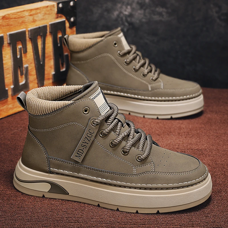 男士马丁靴秋冬新款休闲运动鞋复古高帮鞋厚底增高男鞋户外工装靴