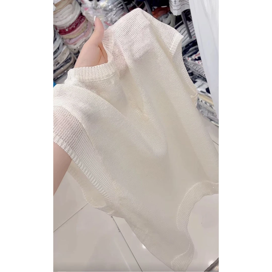 【现货】今年流行穿搭2025夏季新款毛针织衫镂空简约休闲风无袖上衣