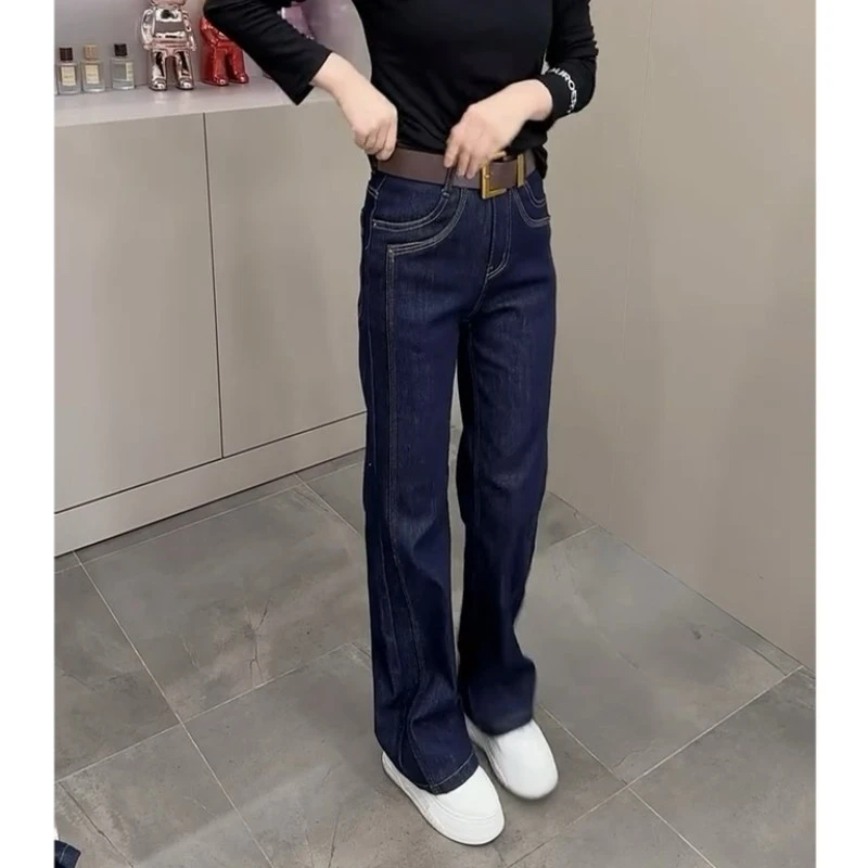 5437春夏季新款高腰百搭休闲牛仔裤女时尚百搭显瘦休闲窄版拖地裤