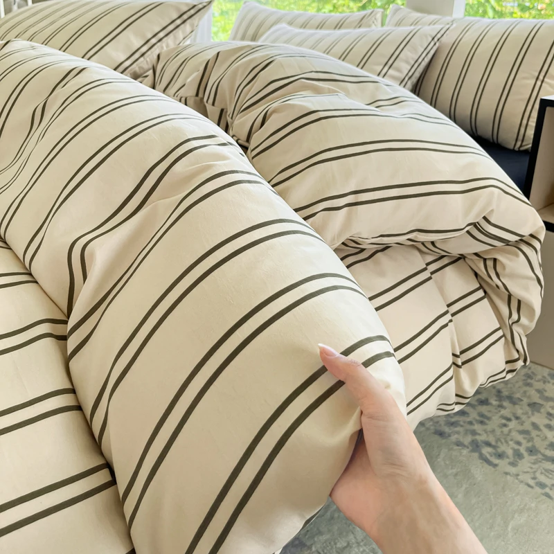 2025秋冬A类水洗云朵棉四件套简约加厚格子单人学生宿舍床单被套