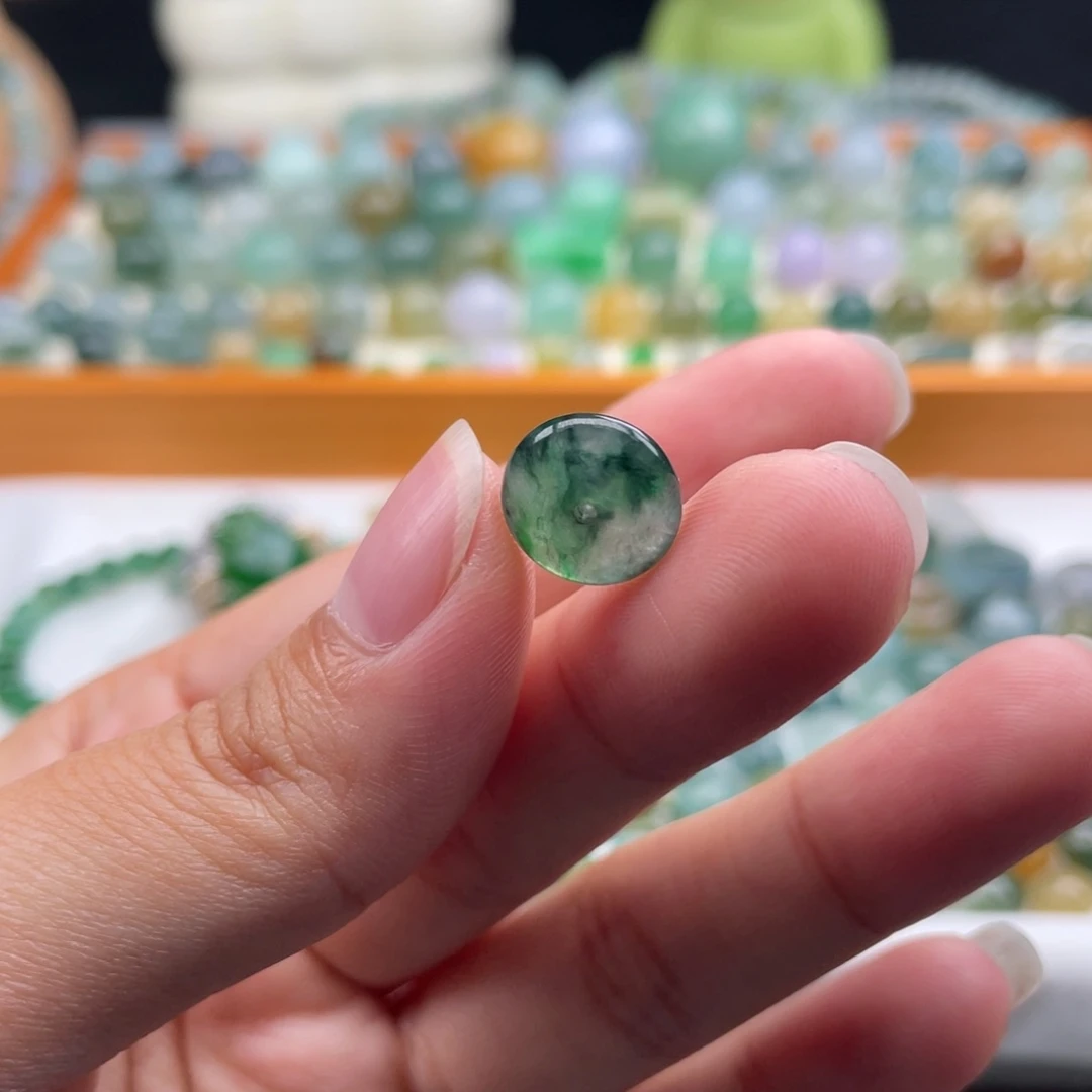 翡翠散珠天然缅甸翡翠a货森系鼓珠11.1×3.8