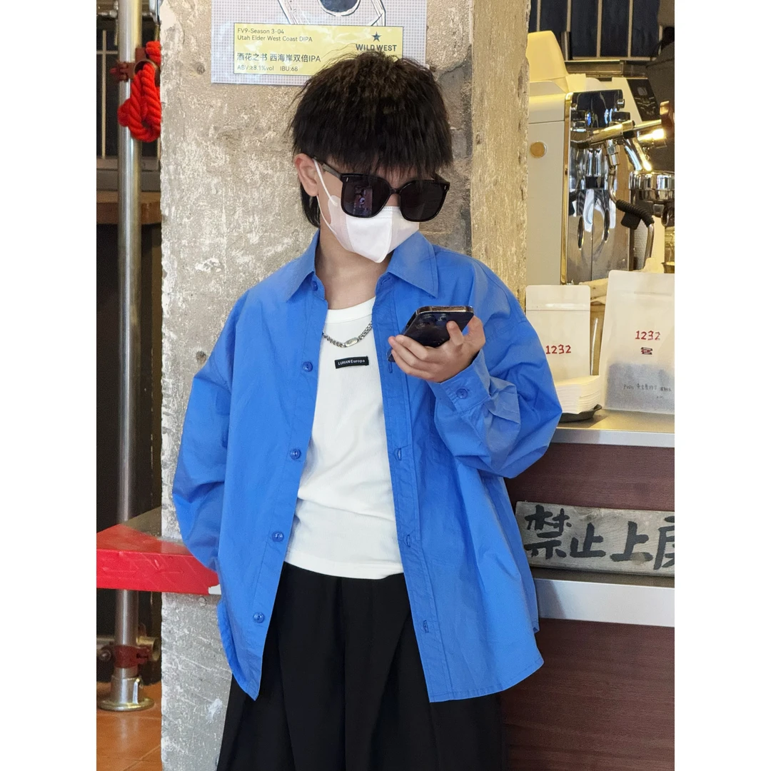 THE LUHAN【休闲随性】春秋洋气蓝色休闲亲子装中大童衬衫25070