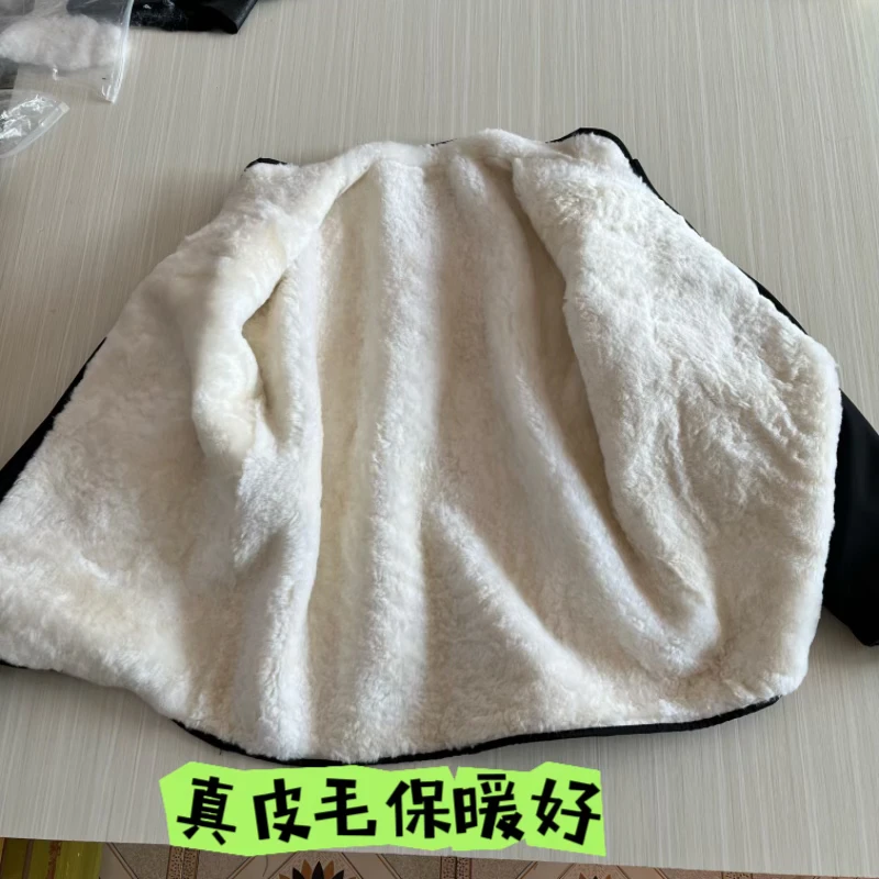 冬季羊皮毛棉衣内胆加厚防风保暖棉服真皮毛一体整皮制作内胆