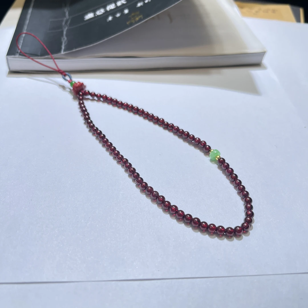 纯手工制作天然石榴石手机链
