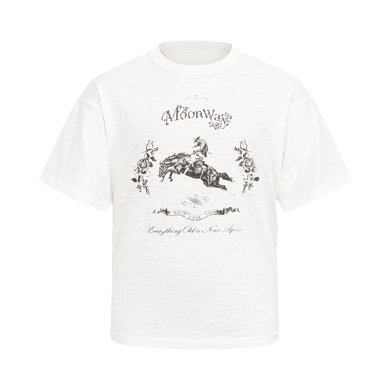 MOONWAV玫瑰牛仔驷马难追短袖 Boxy版型肌理感水洗T恤 （M08867）