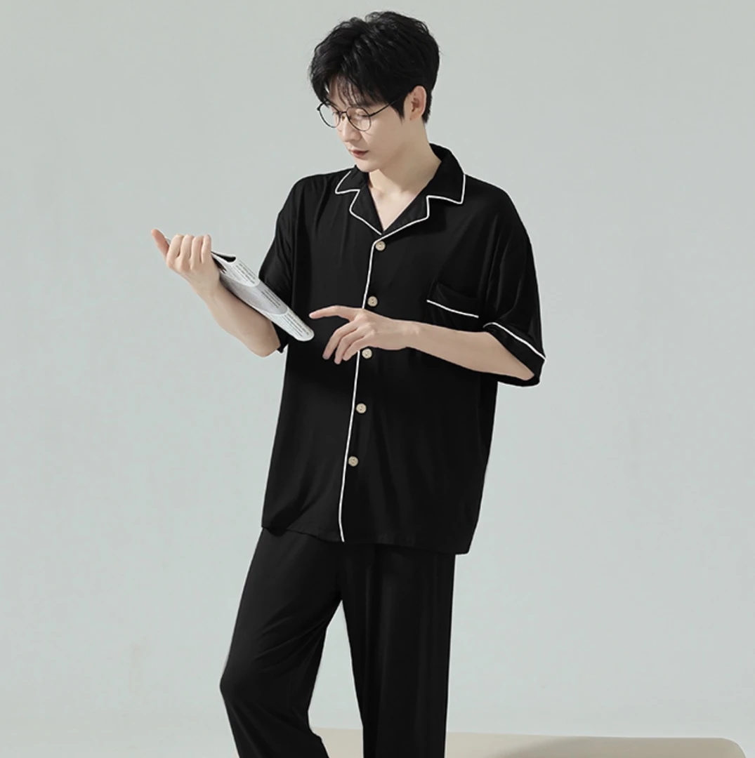 夏季男士家居短袖长裤套装