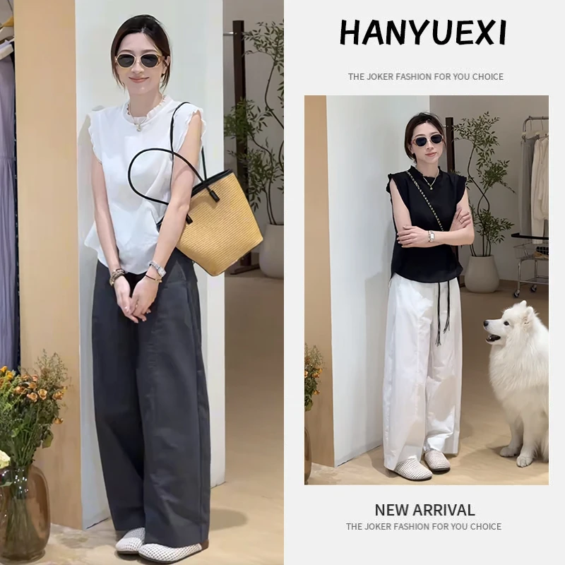 夏季一整套女装2025新款韩版减龄休闲时尚花边上衣阔腿裤两件套